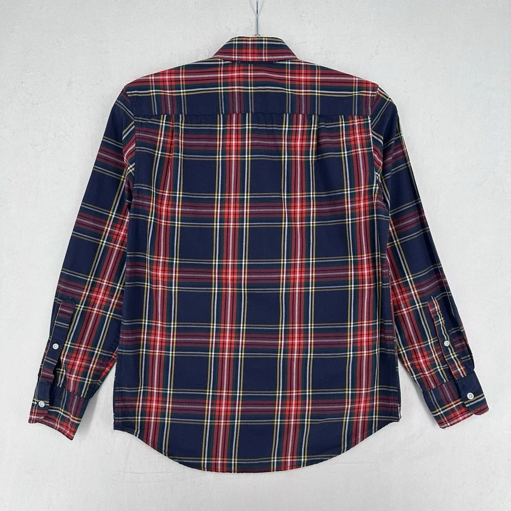 Crewcuts J Crew Button‎ Down Shirt Boys Size 12 Navy Blue Plaid Long Sleeve